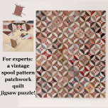 Patchwork Quilt Pattern Challenging Jigsaw Puzzle ジグソーパズル<br><div class="desc">This challenging jigsaw puzzle features the intricate, colorful spool pattern of a vintage American patchwork quilt housed in the Smithsonian American Art Museum. Enjoy the wealth of geometric stitching details up close as you piece together the rustic textile. In tones of light brown, coral, red, etc. This difficult puzzle is...</div>