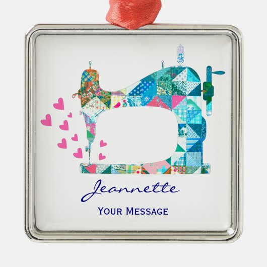 Patchwork Quilt Sewing Machine メタルオーナメント (正面)