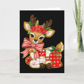 Patchwork Reindeer Preppy Girly Christmas Xmas Hol カード (正面)