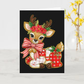 Patchwork Reindeer Preppy Girly Christmas Xmas Hol カード (黄色い花)