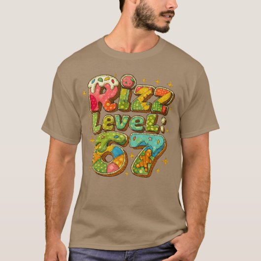Patchwork Rizz Level 67 Funny Gamer Design foreens Tシャツ (正面)