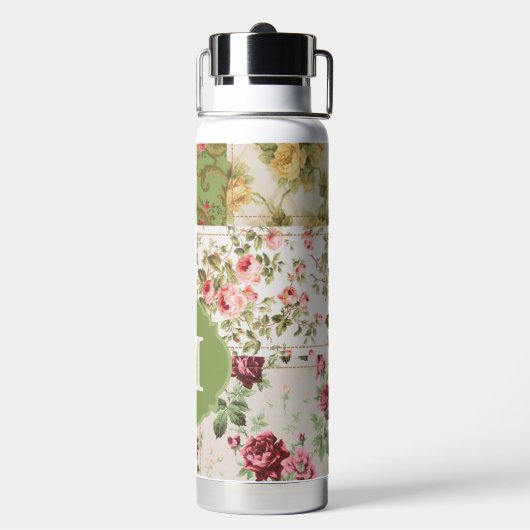 Patchwork Rose Custom Monogram ウォーターボトル (背面)