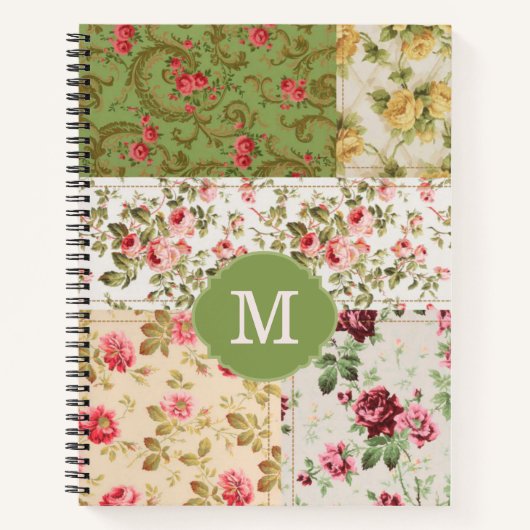 Patchwork Rose Custom Monogram Journal Notebook ノートブック (正面)