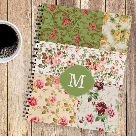 Patchwork Rose Custom Monogram Journal Notebook ノートブック