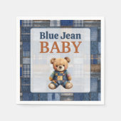 Patchwork Rustic Denim Bear Blue Jean Baby Shower スタンダードカクテルナプキン (正面)