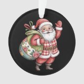 Patchwork Santa Christmas Retro Merry And Bright  オーナメント (正面)