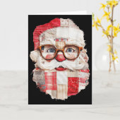 Patchwork Santa Claus Face Preppy Girly Christmas カード (黄色い花)