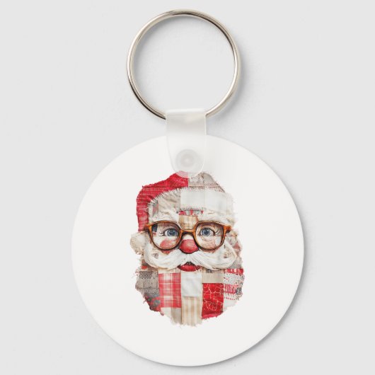 Patchwork Santa Claus Face Preppy Girly Christmas  キーホルダー (正面)