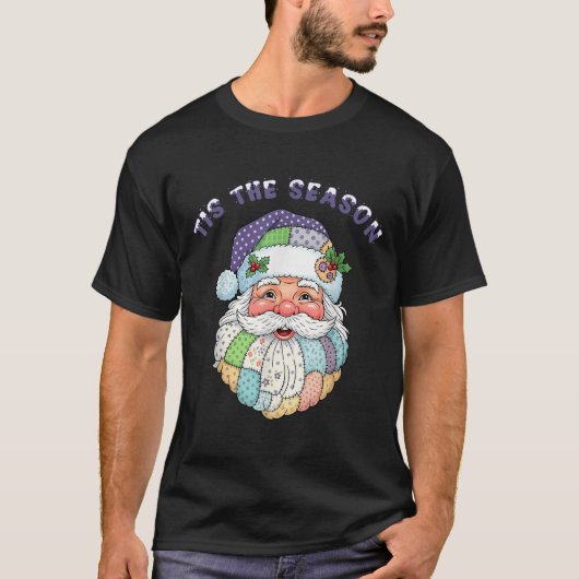 Patchwork Santa Claus Face Preppy Girly Christmas Tシャツ (正面)