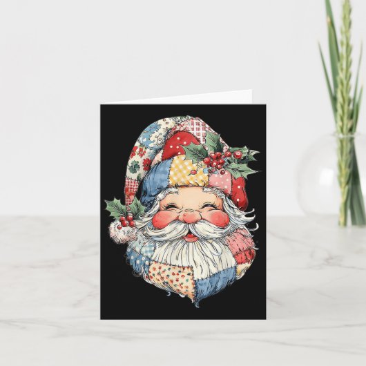 Patchwork Santa Claus Retro Christmas Funny Mens W カード (正面)