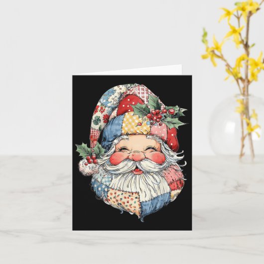 Patchwork Santa Claus Retro Christmas Funny Mens W カード (黄色い花)