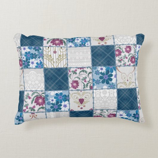 Patchwork seamless floral lace pattern background アクセントクッション (正面)