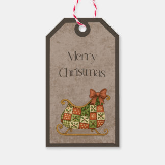 Patchwork Sleigh in Christmas Colors Gift Tag ギフトタグ