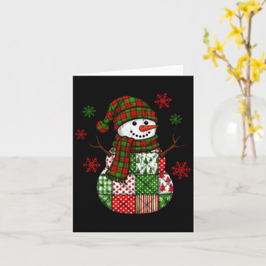 Patchwork Snowman, Retro Funny Christmas  カード (黄色い花)