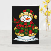 Patchwork Snowman Retro Funny Christmas Snowman Ho カード (黄色い花)
