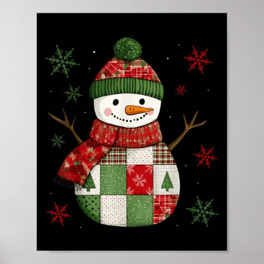 Patchwork Snowman Retro Funny Christmas Snowman Ho ポスター (正面)