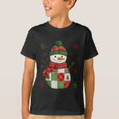 Patchwork Snowman Retro Funny Christmas Snowman Ho Tシャツ (正面)