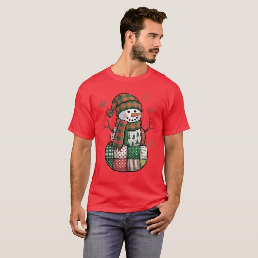 Patchwork Snowman Retro Funny Christmas Xmas Snowm Tシャツ (正面フル)