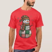 Patchwork Snowman Retro Funny Christmas Xmas Snowm Tシャツ (正面)