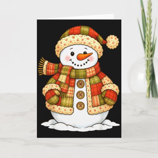 Patchwork Snowman Retro Funny Snowman Holiday Chri カード (正面)