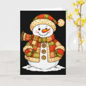 Patchwork Snowman Retro Funny Snowman Holiday Chri カード (黄色い花)