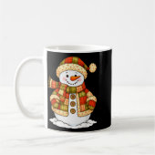Patchwork Snowman Retro Funny Snowman Holiday Chri コーヒーマグカップ (左)