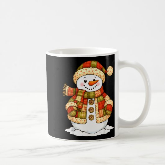 Patchwork Snowman Retro Funny Snowman Holiday Chri コーヒーマグカップ (右)