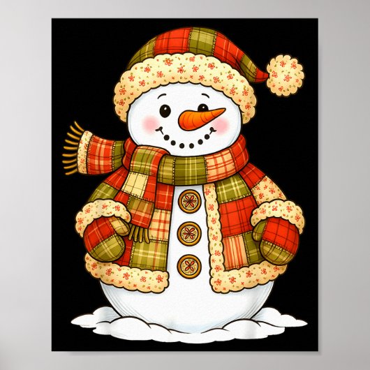 Patchwork Snowman Retro Funny Snowman Holiday Chri ポスター (正面)