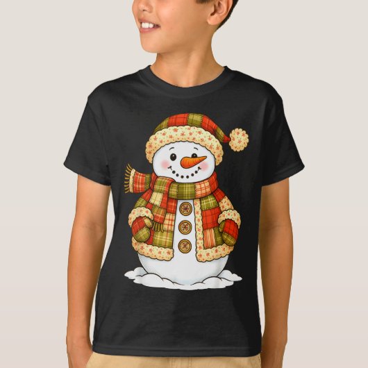 Patchwork Snowman Retro Funny Snowman Holiday Chri Tシャツ (正面)
