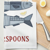 Patchwork Style Sardines Coastal Beach Theme キッチンタオル