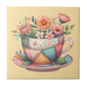 Patchwork Teacup with Whimsical Flowers タイル (正面)