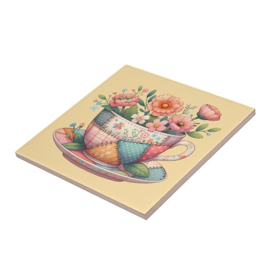 Patchwork Teacup with Whimsical Flowers タイル (側面)