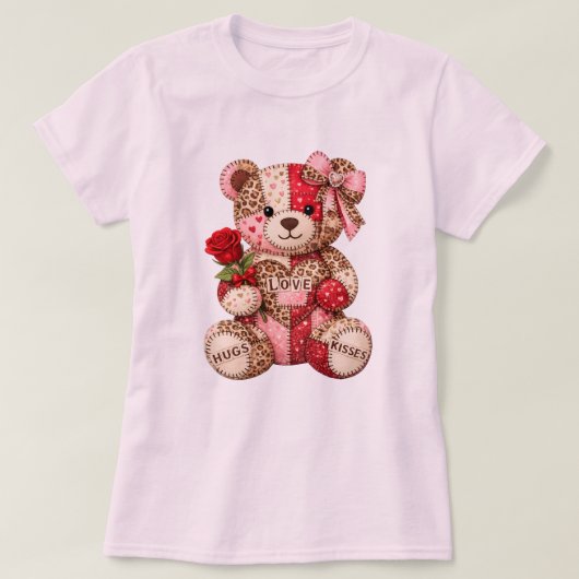 Patchwork Teddy Bear Valentine — Quilted Leopard H Tシャツ (デザイン正面)
