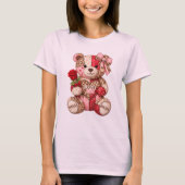 Patchwork Teddy Bear Valentine — Quilted Leopard H Tシャツ (正面)