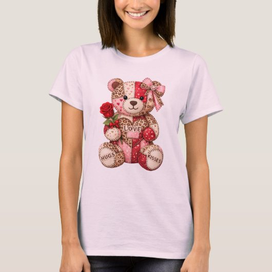 Patchwork Teddy Bear Valentine — Quilted Leopard H Tシャツ (正面)