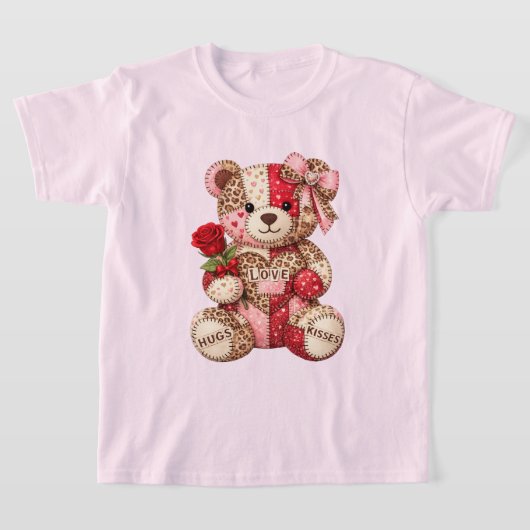 Patchwork Teddy Bear Valentine — Quilted Leopard  Tシャツ (レイダウン)