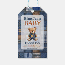 Patchwork Western Denim Bear Blue Jean Baby Shower ギフトタグ