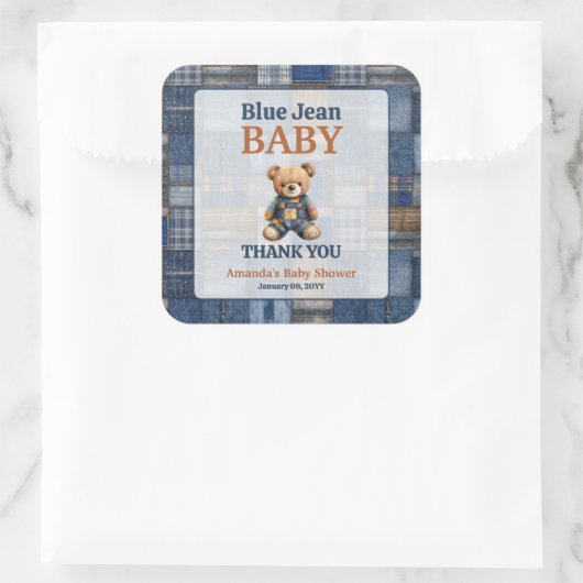 Patchwork Western Denim Bear Blue Jean Baby Shower スクエアシール (バッグ)