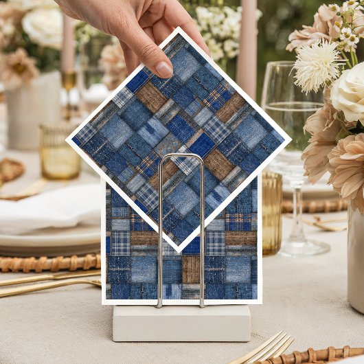 Patchwork Western Denim Bear Blue Jean Baby Shower スタンダードカクテルナプキン