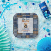 Patchwork Western Denim Bear Blue Jean Baby Shower ペーパープレート (パーティー)