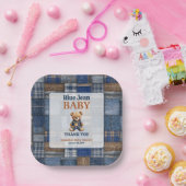 Patchwork Western Denim Bear Blue Jean Baby Shower ペーパープレート (パーティー)