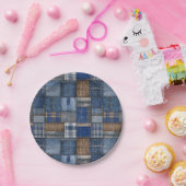 Patchwork Western Denim Bear Blue Jean Baby Shower ペーパープレート (パーティー)