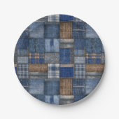 Patchwork Western Denim Bear Blue Jean Baby Shower ペーパープレート (正面)