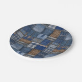 Patchwork Western Denim Bear Blue Jean Baby Shower ペーパープレート (アングル)