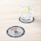 Patchwork Western Denim Bear Blue Jean Baby Shower ラウンドペーパーコースター (インサイチュ)