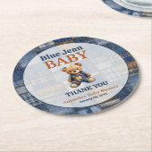 Patchwork Western Denim Bear Blue Jean Baby Shower ラウンドペーパーコースター (アングル)
