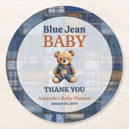 Patchwork Western Denim Bear Blue Jean Baby Shower ラウンドペーパーコースター
