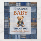 Patchwork Western Denim Bear Blue Jean Baby Shower ワインラベル (シングルラベル)