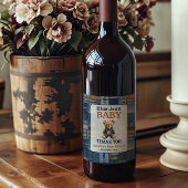 Patchwork Western Denim Bear Blue Jean Baby Shower ワインラベル