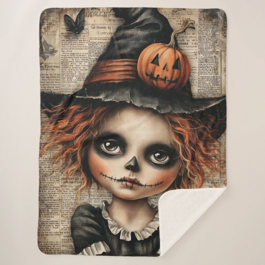 Patchwork Whimsy：影の中で待つ人形 シェルパブランケット (正面)